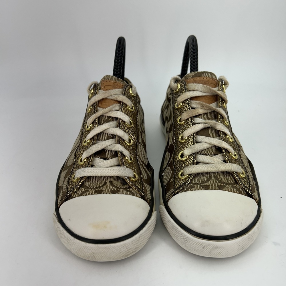 Coach Shoes Womens Size 7.5B Gema F0007 Gold Signature Canvas Lace Up Sneakers - Picture 3 of 16
